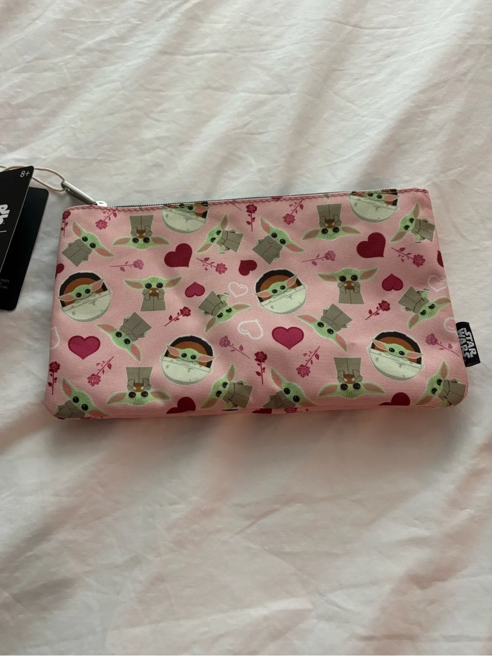 Star Wars Baby Yoda Lounge-fly Silver Zipper Cosmetic Pouch Accents
